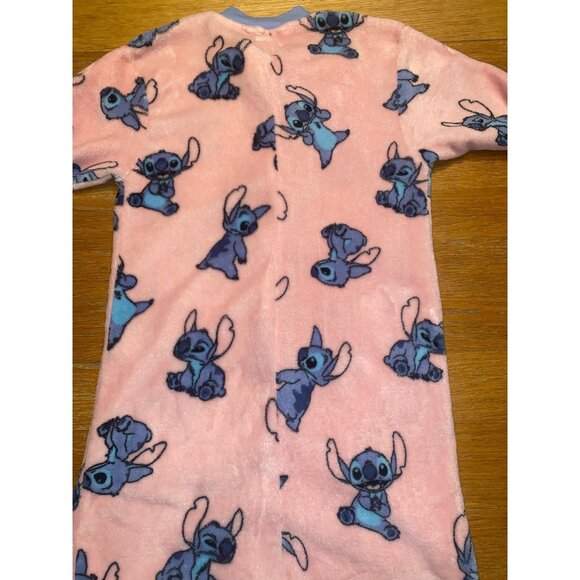 Disney Stitch Pink Fleece One-Piece Pajama Suit With Pockets & Zip Closure For K - Picture 4 of 5